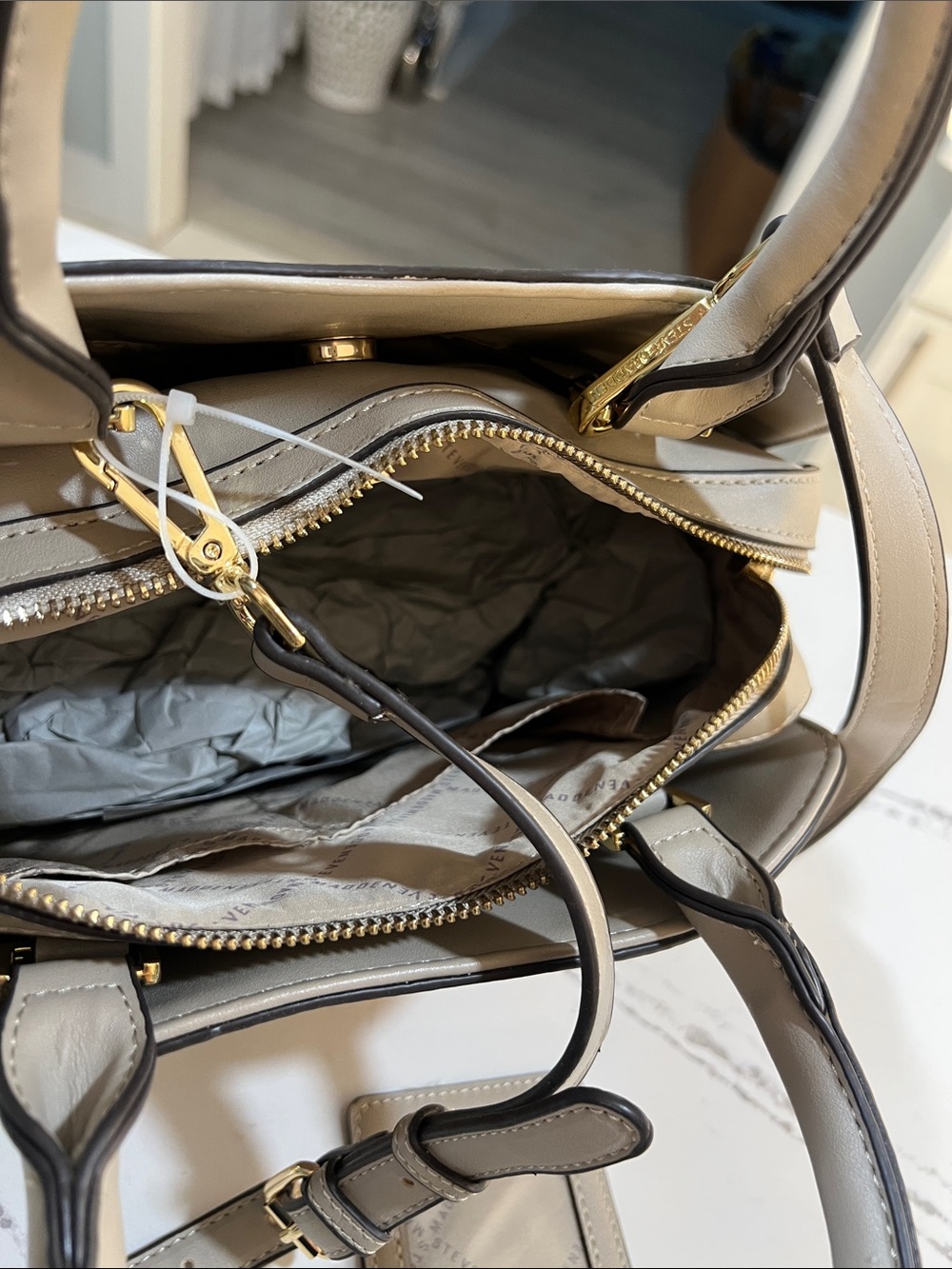 Steve Madden Beige Floral-Embroidered Dome Satchel - Picture 4 of 16